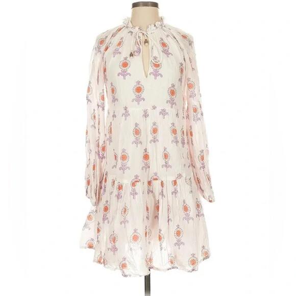 Tuckernuck Dresses & Skirts - Oliphant Tuckernuck Boho Floral Peasant Mini Dress Balloon Sleeve White XL